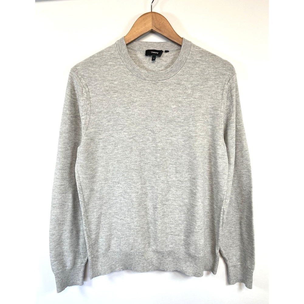 Theory Mens Honeycomb Crewneck Lightweight Cotton Sweater Size S Gray Preppy